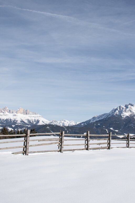 Rosengarten and Latemar in winter from Deutschnofen | © Alexandra Näckler