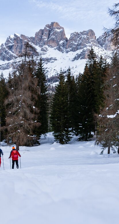 Snowshoe hiking under the Catinaccio in the Dolomites | © Eggental Tourismus/Clicktext