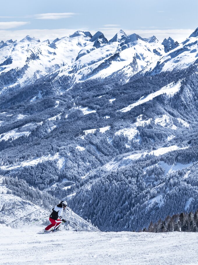 Skifahrerin Panorama Berge Wald Winter | © Ph. Paolo Codeluppi